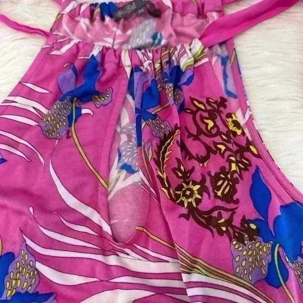 HALÉ BOB SLEEVELESS TANK SILK TIE AT NECK PINK MULTI COLOR SIZE XS - Picture 5 of 14